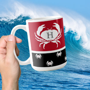 Monogrammed Red Black White Crab Nautical Coffee M Kaffemugg
