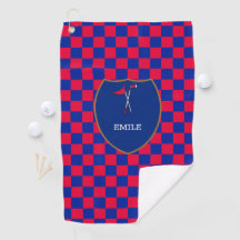 Monogrammed Red Blue Checks & golf klubb & flagga