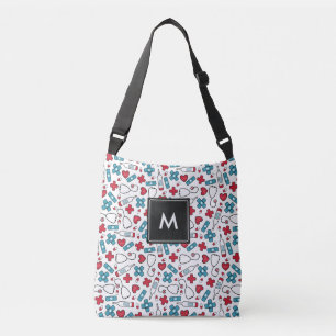 Monogrammed Red Blue Medical Mönster Nurse Axelväska