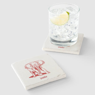 Monogrammed Red Elephant Underlägg Sten