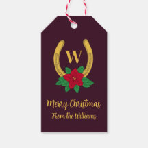Monogrammed Red+GoldJul Poinsettia Horseshoe