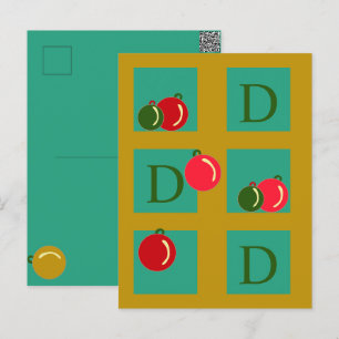 Monogrammed Red, Grönt, Guld julprydnader Vykort