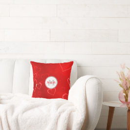 Monogrammed Red Hearts Mönster Kudde