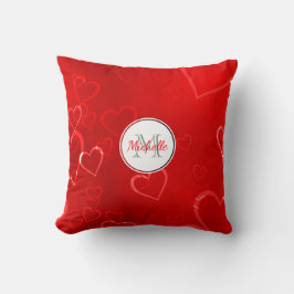 Monogrammed Red Hearts Mönster Kudde