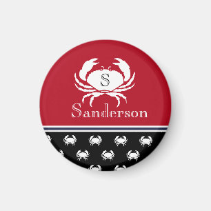 Monogrammed Red White Black Crab    NauticalMagnet Magnet