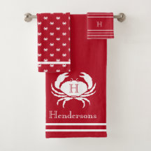 Monogrammed Red White Crab Nautical Bath Towset Se