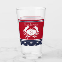 Monogrammed Red White Navy Blue Crab