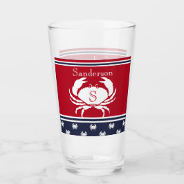 Monogrammed Red White Navy Blue Crab Glaskopp
