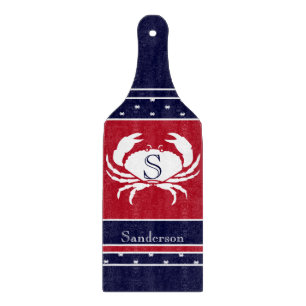 Monogrammed Red White Navy Blue Crab Nautical