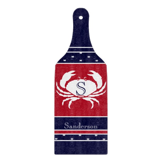 Monogrammed Red White Navy Blue Crab Nautical (Framsidan)