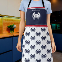 Monogrammed Red White Navy Blue Crab Nautical