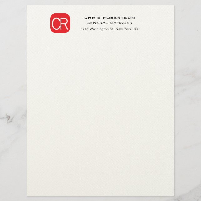 Monogrammed Red White Professional Plain Brevhuvud (Framsida)