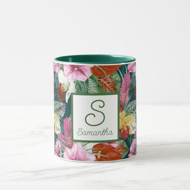 Monogrammed Retro Coastal Paradise Blooms Mugg (Center)