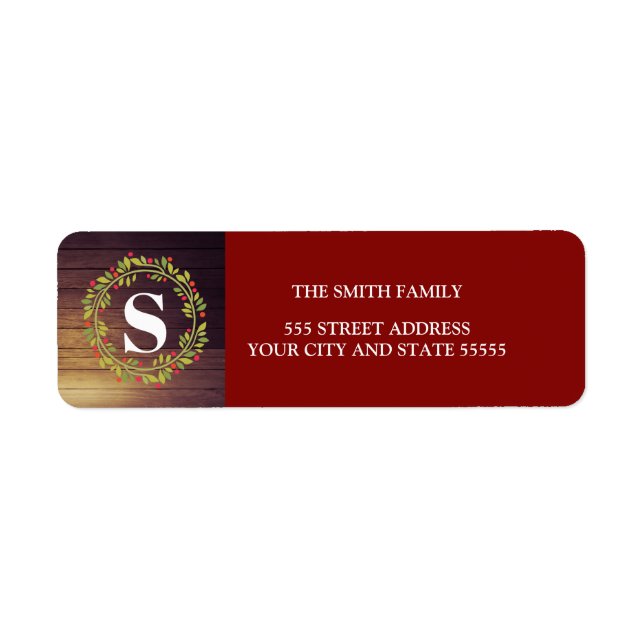 Monogrammed returadressetikett för Rustik krans Returadress Etikett (Framsidan)
