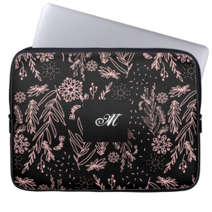 Monogrammed Ro Guld Black Botanical Mönster Laptop Fodral