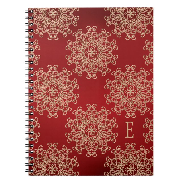 Monogrammed röd och guld- anteckningsbokjournal anteckningsbok med spiral (Framsidan)
