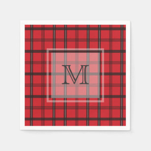 Monogrammed röd och svart Tartanpläd Pappersservett
