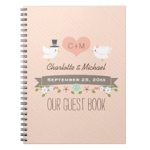 Monogrammed rodna love birds som gifta sig anteckningsbok med spiral