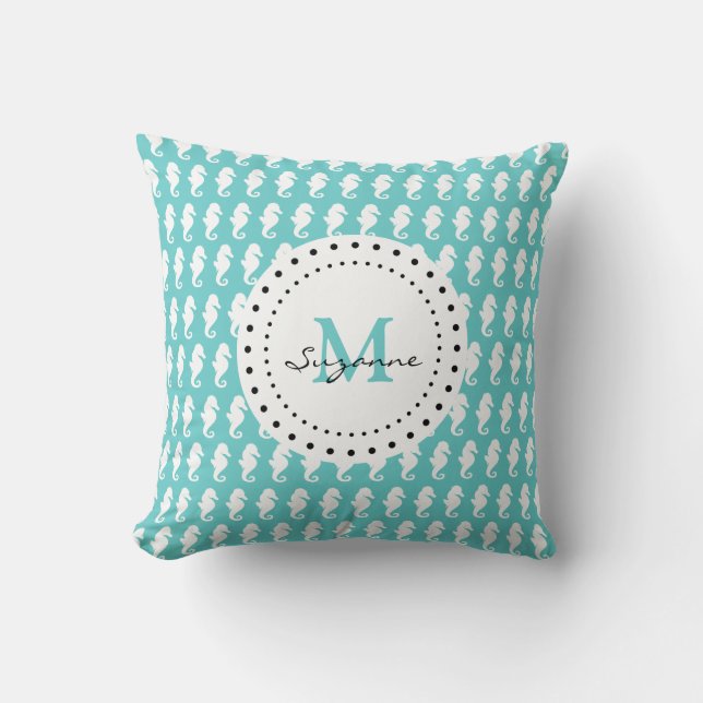 Monogrammed roliga Seahorses Kudde (Framsida)