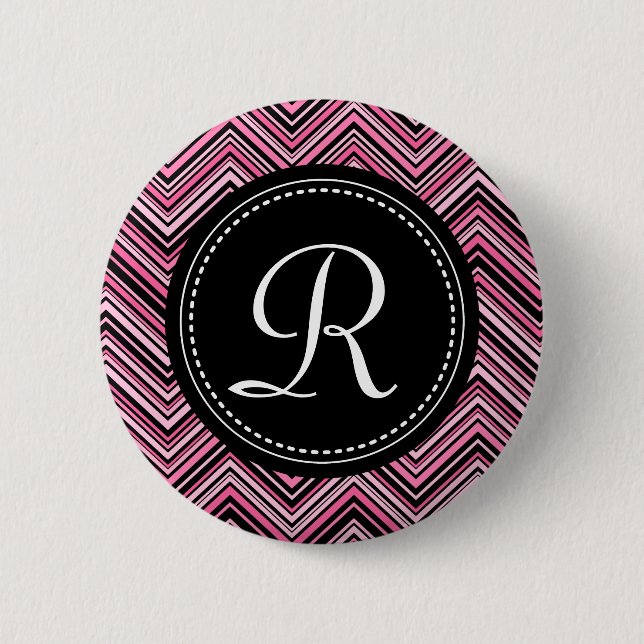 Monogrammed Rosa Black Tribal Chevron Mönster Knapp (Framsida)