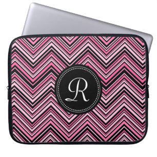 Monogrammed Rosa Black Tribal Chevron Mönster Laptop Sleeve