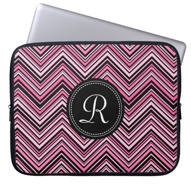 Monogrammed Rosa Black Tribal Chevron Mönster Laptop Sleeve (Framsidan)