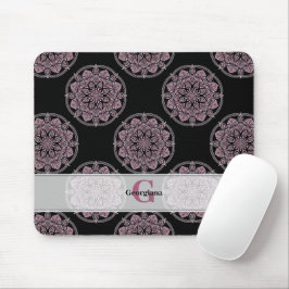Monogrammed Rosa Blommigt Fronds Polka Dot Mandala Musmatta