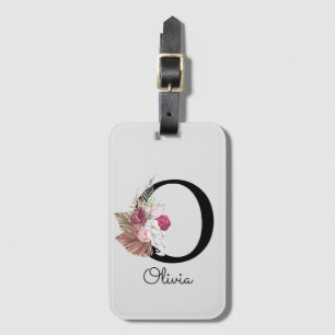 Monogrammed Rosa Boho Blommigt Initial O Bagagebricka