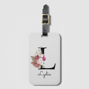 Monogrammed Rosa Boho Girly Blommigt Initial L Bagagebricka