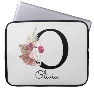 Monogrammed Rosa Boho Girly Blommigt Initial O Laptop Fodral