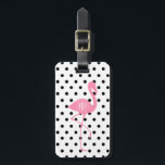 Monogrammed rosa Flamingo   Den svart polkaen Bagagebricka<br><div class="desc">En gåva som presenterar en illustration av en rosa flamingosilhouette.  Personifiera med din monograminsida cirklar på flamingos förkroppsligar.  Bakgrund är vit med liten svart polka dots.</div>