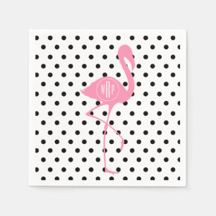 Monogrammed rosa Flamingo + Den svart polkaen Pappersservett