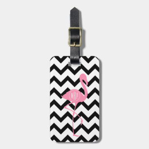 Monogrammed rosa Flamingo + Svart sparre Bagagebricka