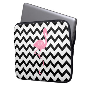 Monogrammed rosa Flamingo + Svart sparre Laptop Sleeve