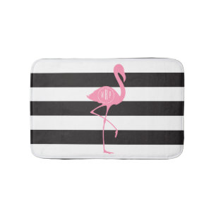 Monogrammed rosa Flamingo + Svart + Vitrandar Badrumsmatta