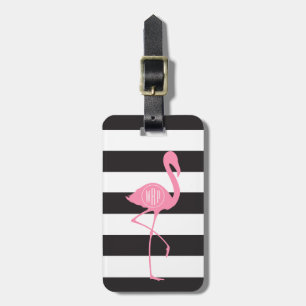 Monogrammed rosa Flamingo + Svart + Vitrandar Bagagebricka