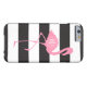 Monogrammed rosa Flamingo + Svart + Vitrandar Case-Mate iPhone Skal (Baksidan Horisontell)