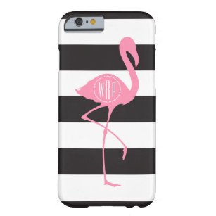 Monogrammed rosa Flamingo + Svart + Vitrandar Barely There iPhone 6 Fodral