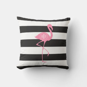 Monogrammed rosa Flamingo + Svart + Vitrandar Kudde