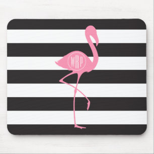 Monogrammed rosa Flamingo + Svart + Vitrandar Musmatta