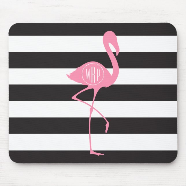 Monogrammed rosa Flamingo + Svart + Vitrandar Musmatta (Framsidan)