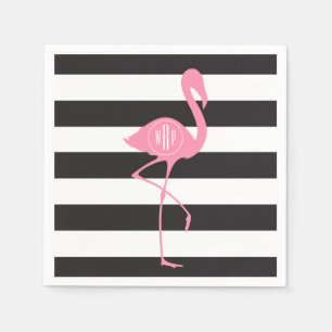 Monogrammed rosa Flamingo + Svart + Vitrandar Pappersservett