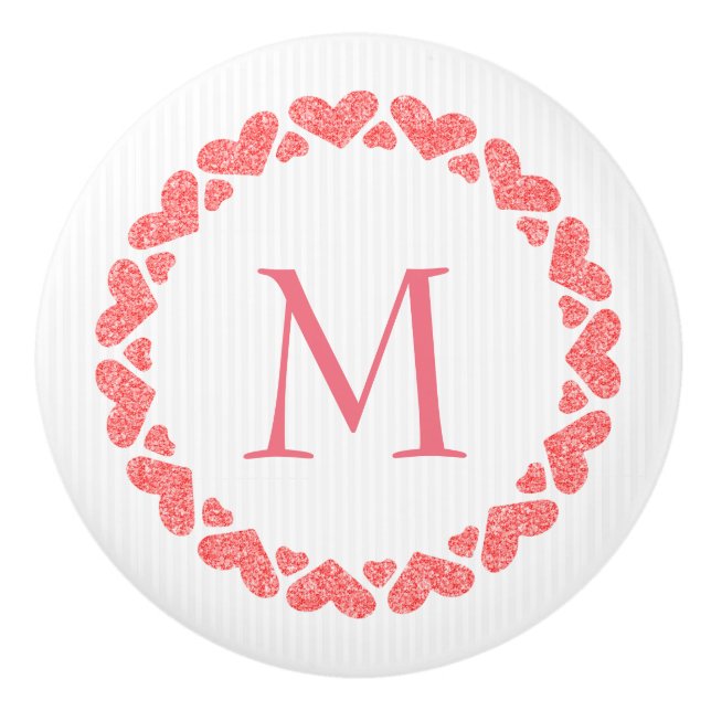 Monogrammed Rosa Glitter Hearts Knopp (Framsidan)