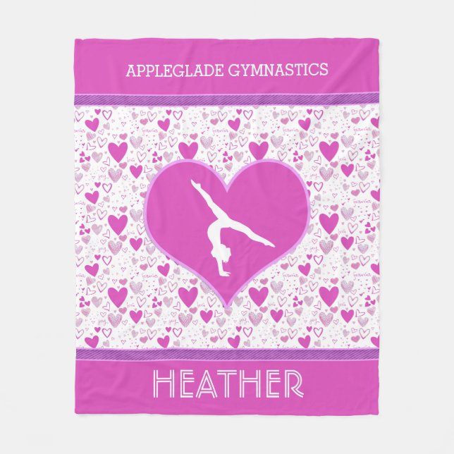 Monogrammed rosa gymnastik för lottohjärtor fleecefilt (Framsidan)