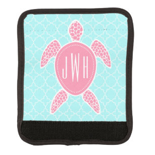 Monogrammed rosa havssköldpadda + Blått Quatrefoil Handtagsskydd