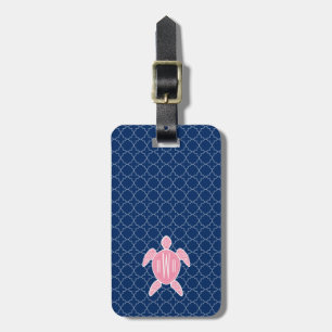 Monogrammed rosa havssköldpaddablått Quatrefoil Bagagebricka