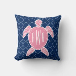 Monogrammed rosa havssköldpaddablått Quatrefoil Kudde