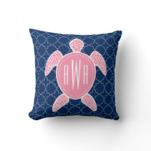 Monogrammed rosa havssköldpaddablått Quatrefoil