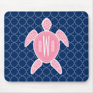 Monogrammed rosa havssköldpaddablått Quatrefoil Musmatta