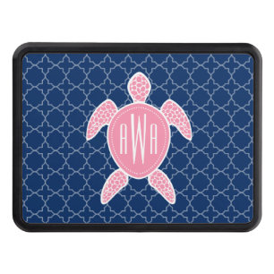 Monogrammed rosa havssköldpaddablått Quatrefoil Skydd För Dragkrok